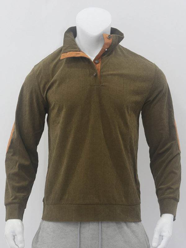 Men's Versatile Corduroy Outdoor Jacket - Stylish Stand-Up Collar Long Sleeve Sweatshirt for All Seasons