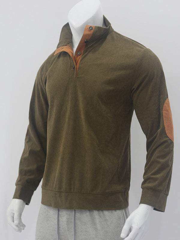 Men's Versatile Corduroy Outdoor Jacket - Stylish Stand-Up Collar Long Sleeve Sweatshirt for All Seasons