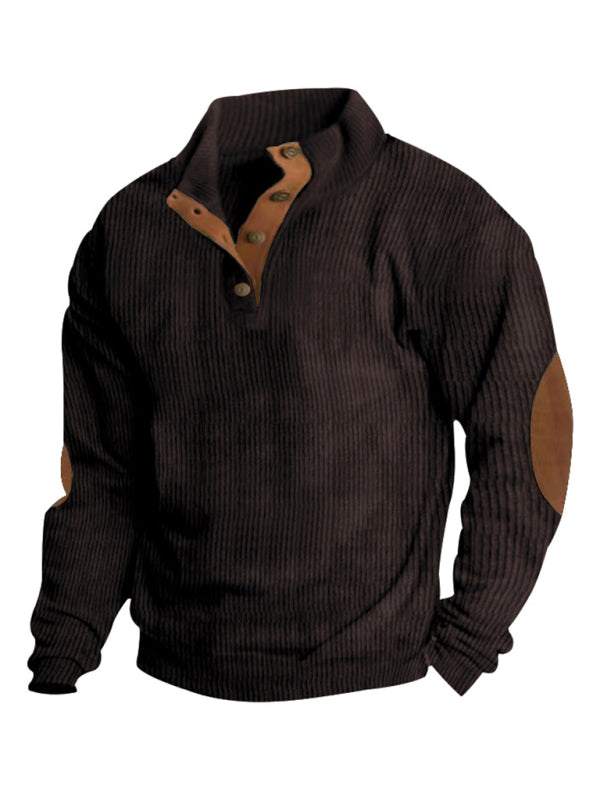 Men's casual outdoor jacket with stand collar, long sleeves, and corduroy fabric.