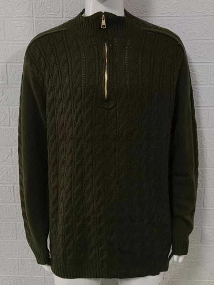 Stylish Men's Solid Color Half-Zip Turtleneck Sweater for Cozy Autumn-Winter Days