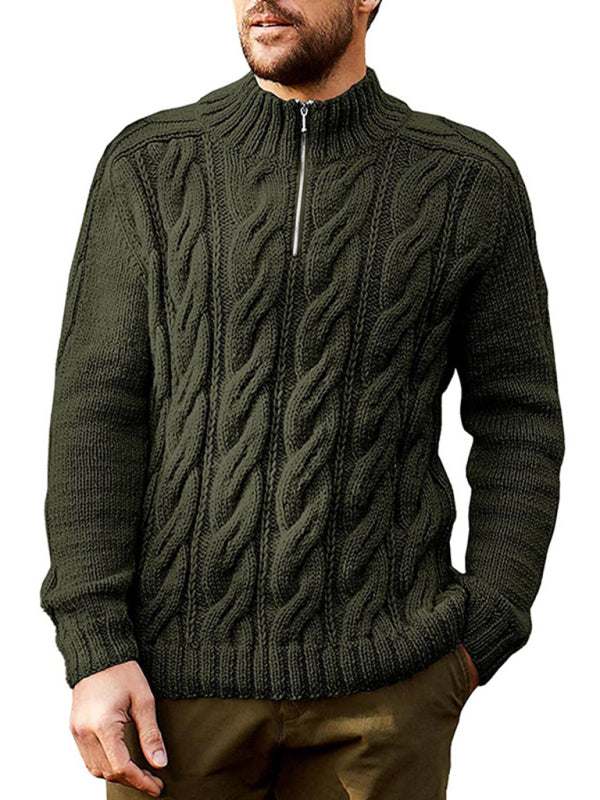 Stylish Men's Solid Color Half-Zip Turtleneck Sweater for Cozy Autumn-Winter Days