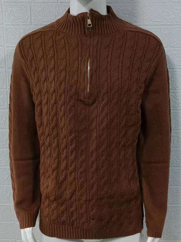 Stylish Men's Solid Color Half-Zip Turtleneck Sweater for Cozy Autumn-Winter Days