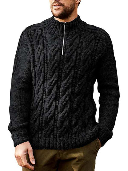 Stylish Men's Solid Color Half-Zip Turtleneck Sweater for Cozy Autumn-Winter Days