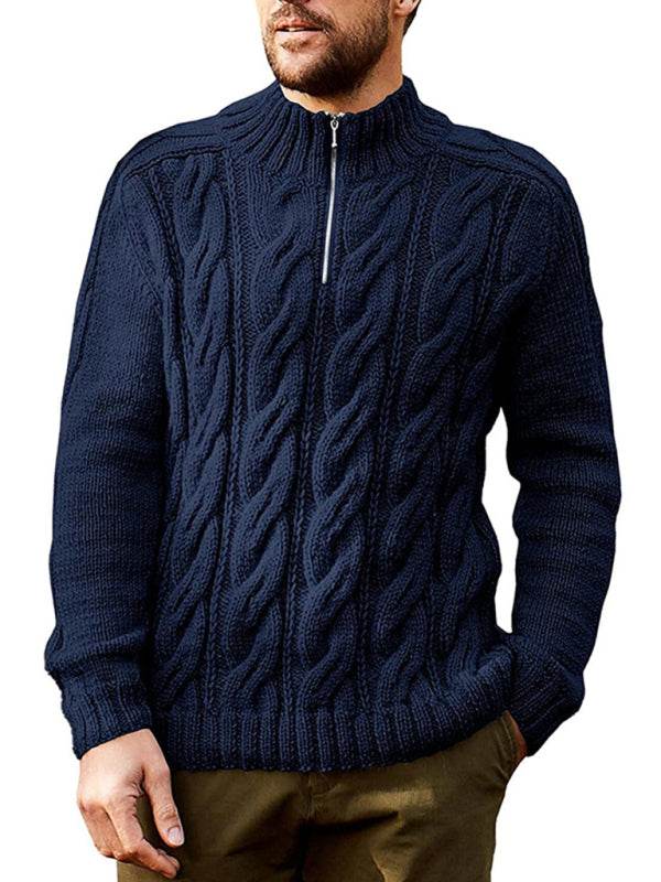 Stylish Men's Solid Color Half-Zip Turtleneck Sweater for Cozy Autumn-Winter Days