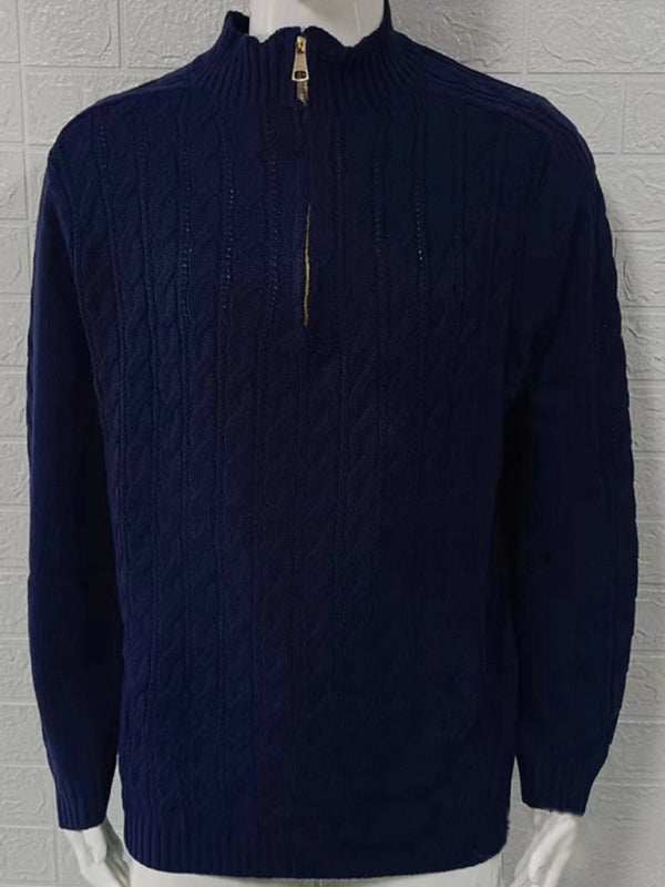 Stylish Men's Solid Color Half-Zip Turtleneck Sweater for Cozy Autumn-Winter Days