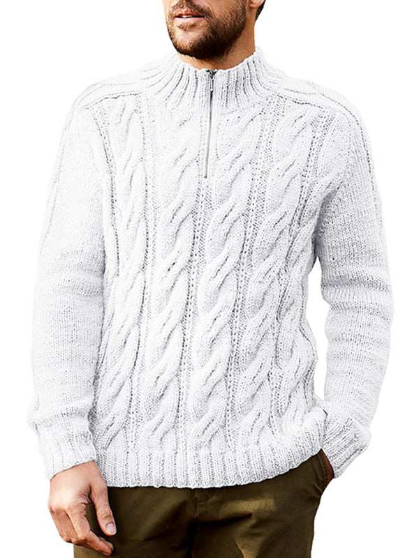 Stylish Men's Solid Color Half-Zip Turtleneck Sweater for Cozy Autumn-Winter Days