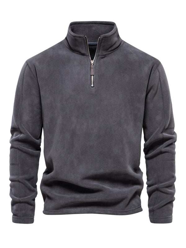 Men's Cozy Polar Fleece Half-Zip Sweatshirt with Stand Collar - Perfect for Autumn-Winter Style