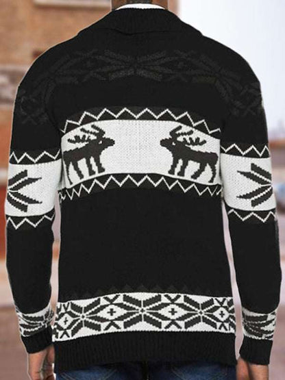 Festive Men's Jacquard Knit Cardigan Sweater for a Cozy Christmas Season