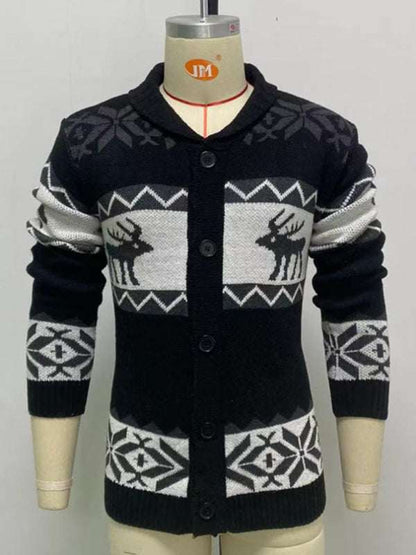 Festive Men's Jacquard Knit Cardigan Sweater for a Cozy Christmas Season