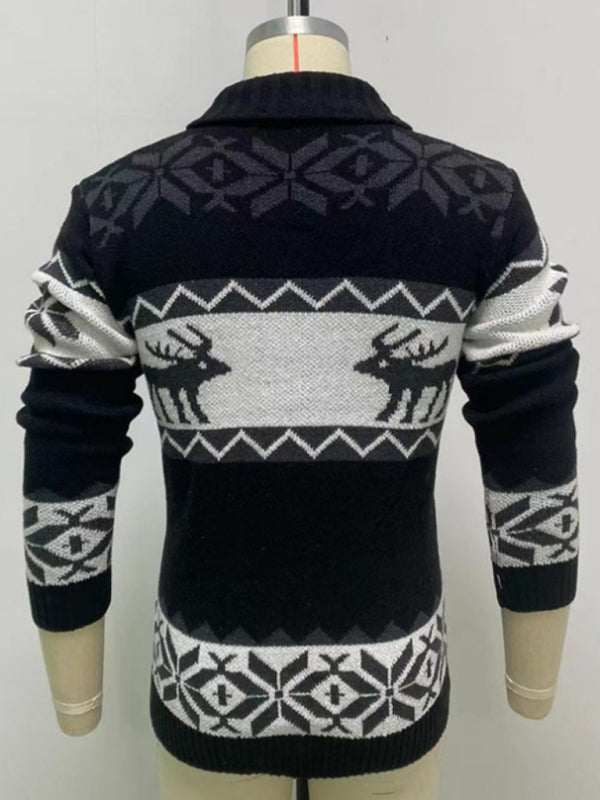 Festive Men's Jacquard Knit Cardigan Sweater for a Cozy Christmas Season