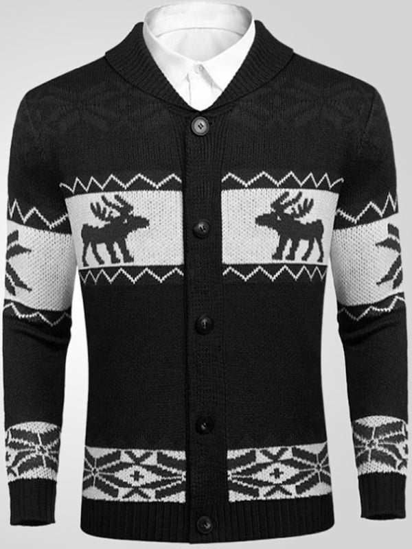 Festive Men's Jacquard Knit Cardigan Sweater for a Cozy Christmas Season