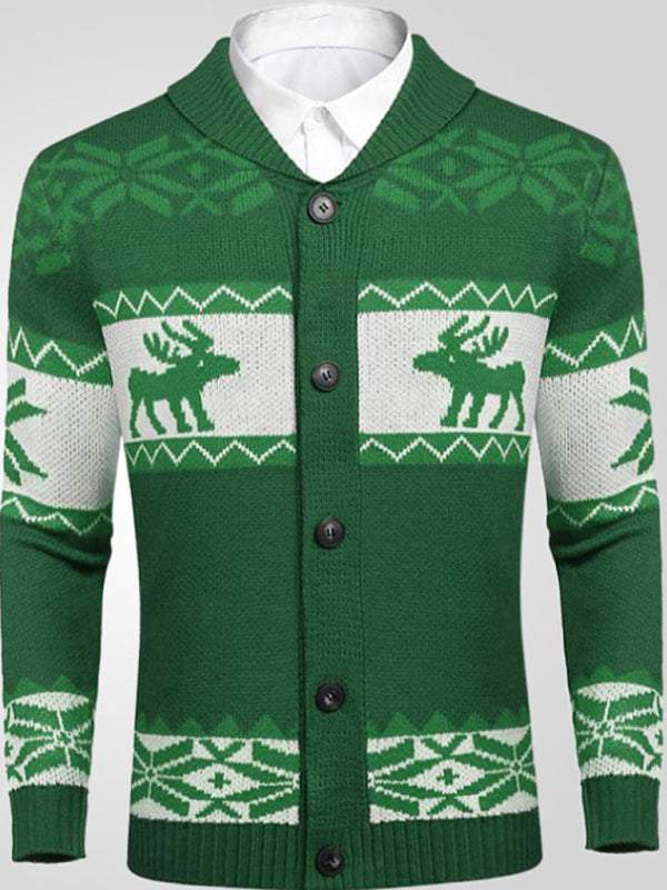 Festive Men's Jacquard Knit Cardigan Sweater for a Cozy Christmas Season