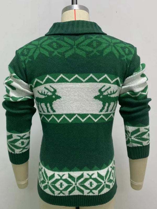 Festive Men's Jacquard Knit Cardigan Sweater for a Cozy Christmas Season