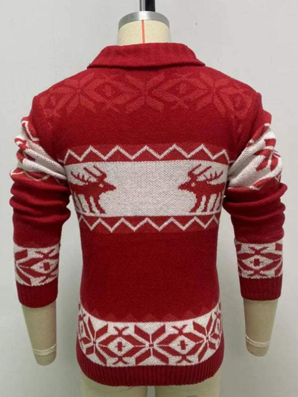 Festive Men's Jacquard Knit Cardigan Sweater for a Cozy Christmas Season