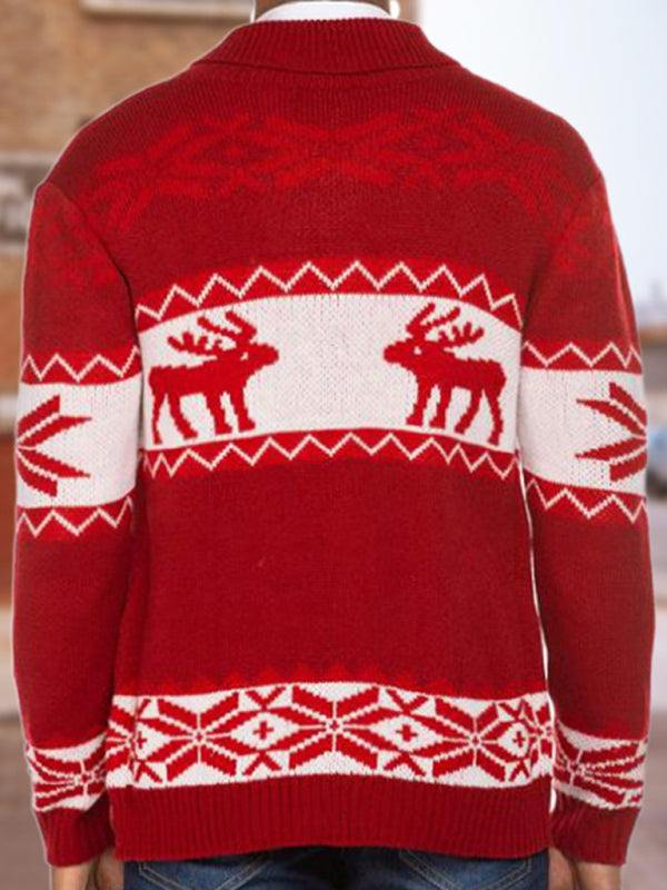 Festive Men's Jacquard Knit Cardigan Sweater for a Cozy Christmas Season