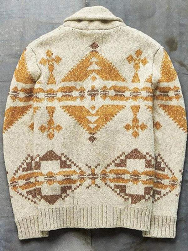 Festive Folk-Patterned Knit Cardigan for Men