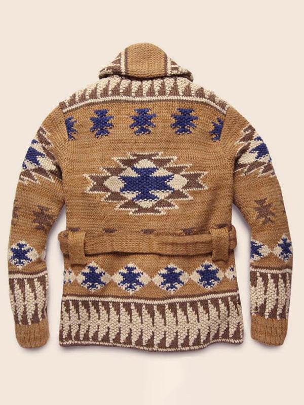 Festive Folk Pattern Knit Cardigan for Men – Cozy Holiday Style Sweater