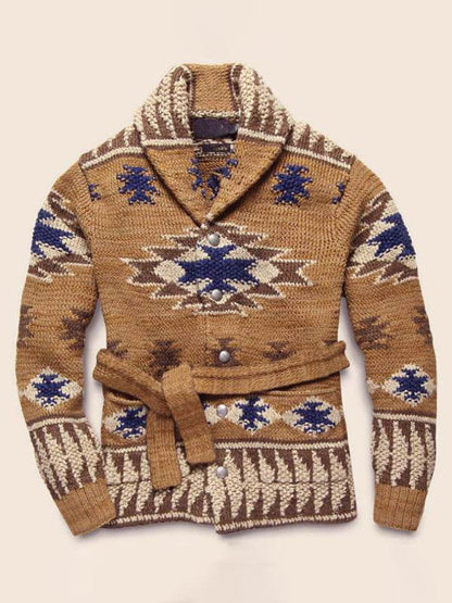 Festive Folk Pattern Knit Cardigan for Men – Cozy Holiday Style Sweater