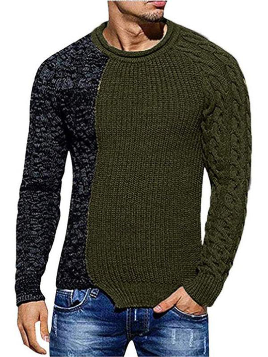 Men's round neck long sleeve knitted slim sweater in acrylic, autumn-winter casual style.