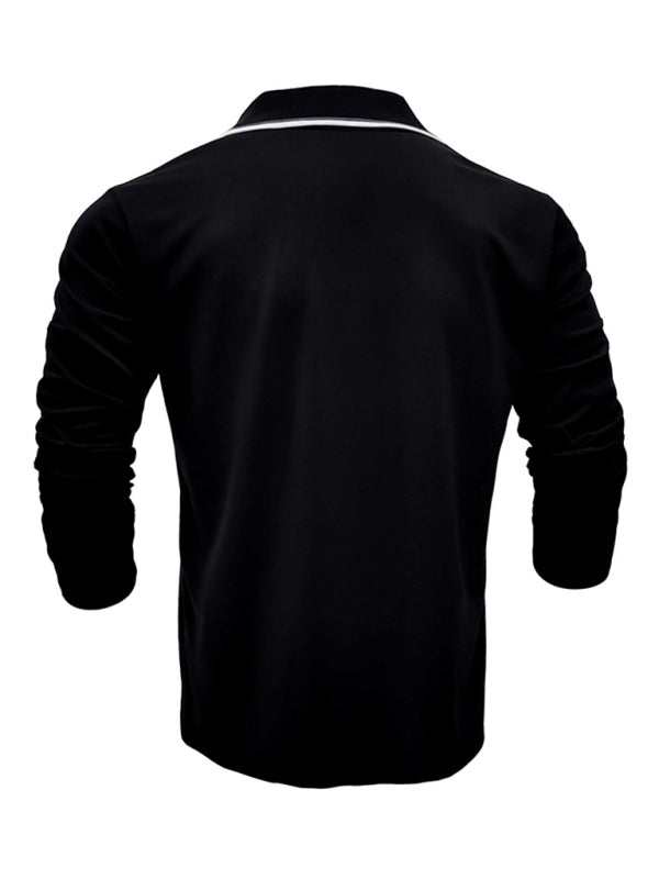 Stylish Contrast Long-Sleeve V-Neck Polo Shirt for Men - Elevate Your Casual Wardrobe