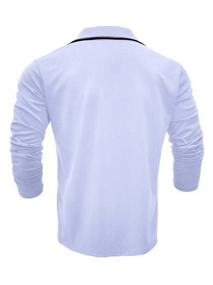 Stylish Contrast Long-Sleeve V-Neck Polo Shirt for Men - Elevate Your Casual Wardrobe