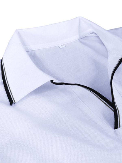 Stylish Contrast Long-Sleeve V-Neck Polo Shirt for Men - Elevate Your Casual Wardrobe