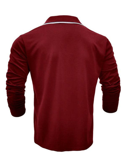 Stylish Contrast Long-Sleeve V-Neck Polo Shirt for Men - Elevate Your Casual Wardrobe