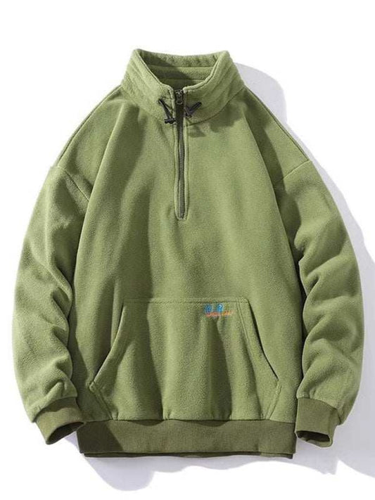 Men's sports loose pullover casual sweatshirt in green, polyester-elastane blend, autumn-winter style.