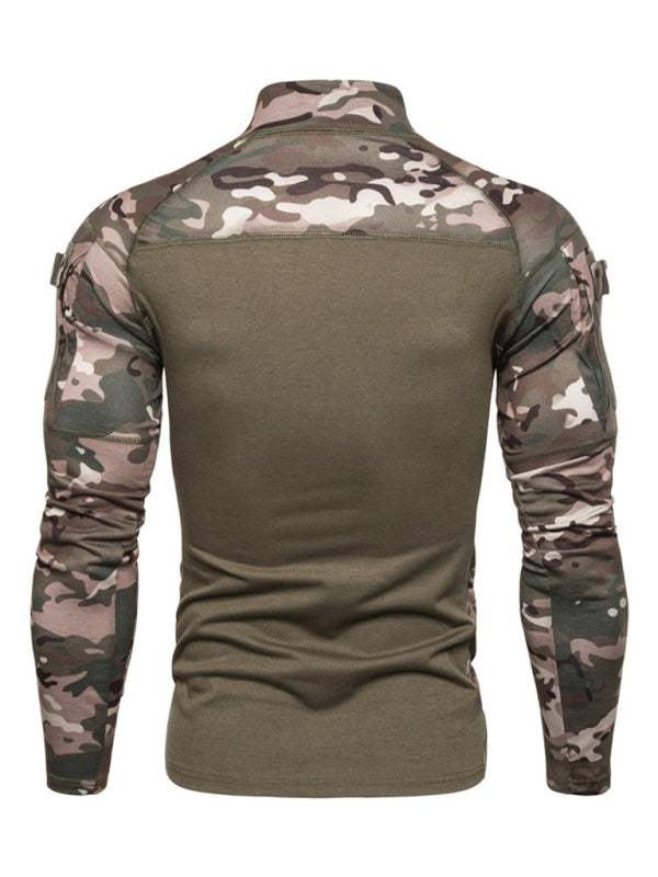 Men's Camouflage Long Sleeve Fitness T-Shirt with Zipper Pocket – Versatile Military-Style Performance Wear