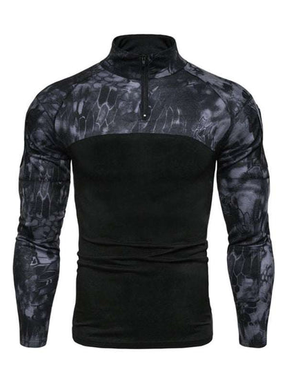 Men's Camouflage Long Sleeve Fitness T-Shirt with Zipper Pocket – Versatile Military-Style Performance Wear