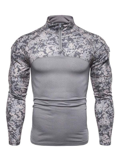 Men's Camouflage Long Sleeve Fitness T-Shirt with Zipper Pocket – Versatile Military-Style Performance Wear