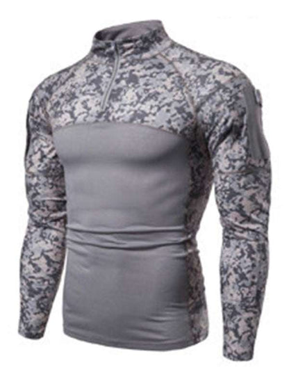 Men's Camouflage Long Sleeve Fitness T-Shirt with Zipper Pocket – Versatile Military-Style Performance Wear