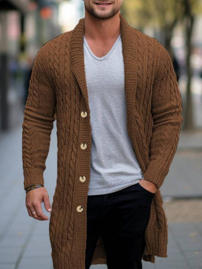 Cozy Elegance: Men's Mid-Length Thick-Knit Cardigan Sweater for Stylish Autumn-Winter Days