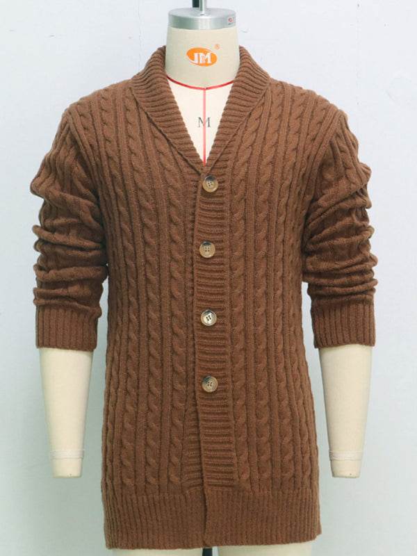 Cozy Elegance: Men's Mid-Length Thick-Knit Cardigan Sweater for Stylish Autumn-Winter Days