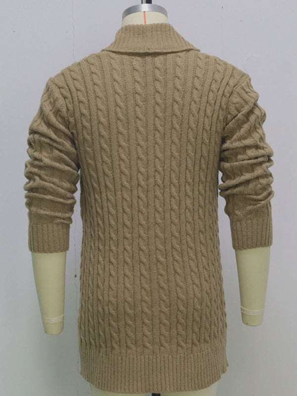 Cozy Elegance: Men's Mid-Length Thick-Knit Cardigan Sweater for Stylish Autumn-Winter Days