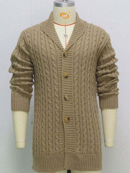 Cozy Elegance: Men's Mid-Length Thick-Knit Cardigan Sweater for Stylish Autumn-Winter Days