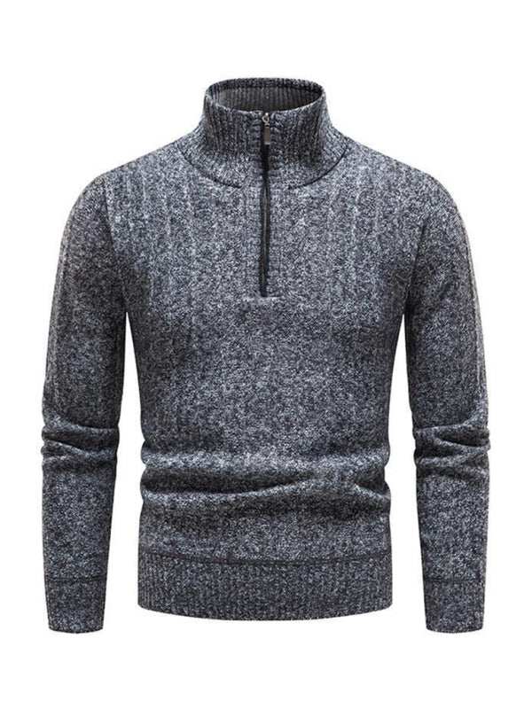 Stylish Men's Zippered Stand Collar Cardigan Sweater for Spring-Summer Comfort