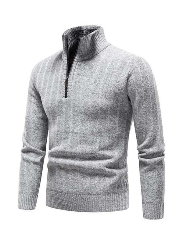 Stylish Men's Zippered Stand Collar Cardigan Sweater for Spring-Summer Comfort