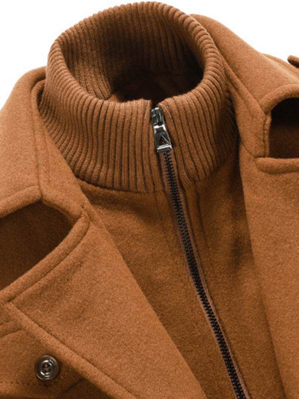 Stylish Men's Wool Double Collar Zipper Coat for Autumn & Winter