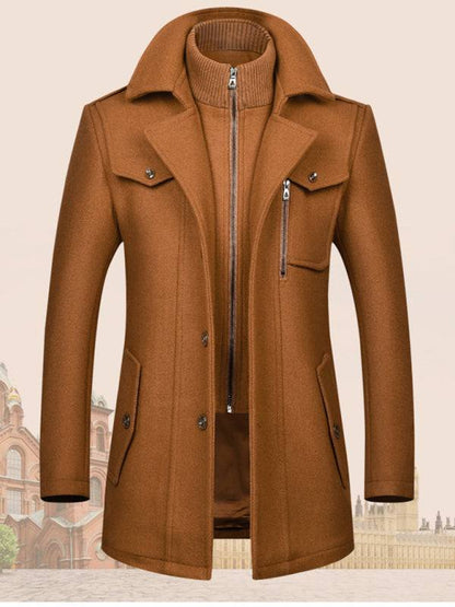 Stylish Men's Wool Double Collar Zipper Coat for Autumn & Winter