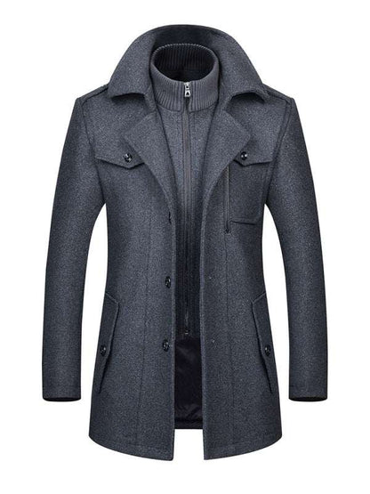 Stylish Men's Wool Double Collar Zipper Coat for Autumn & Winter