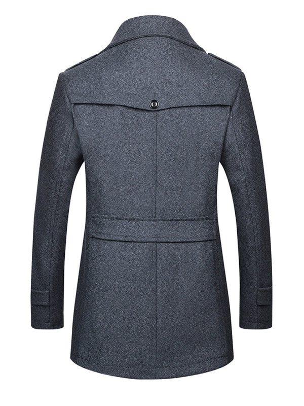 Autumn and Winter Men's Wool Double Collar Zipper Coat