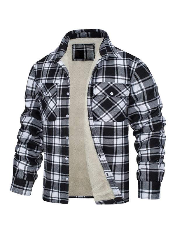 Stylish Plaid Patchwork Woven Coat with Cozy Flap Pockets