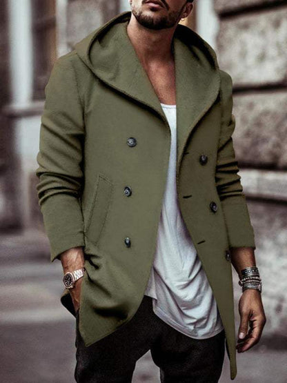 Stylish Men's Hooded Double-Breasted Trench Coat – Perfect for Autumn-Winter Casual Wear