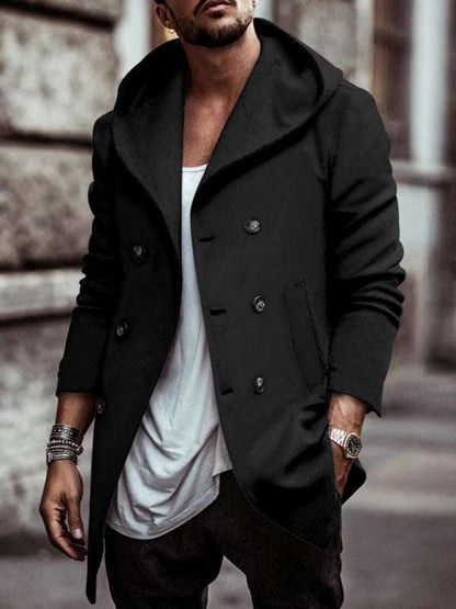 Stylish Men's Hooded Double-Breasted Trench Coat – Perfect for Autumn-Winter Casual Wear