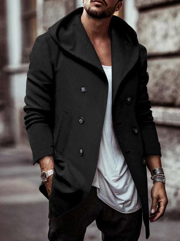 Stylish Men's Hooded Double-Breasted Trench Coat – Perfect for Autumn-Winter Casual Wear