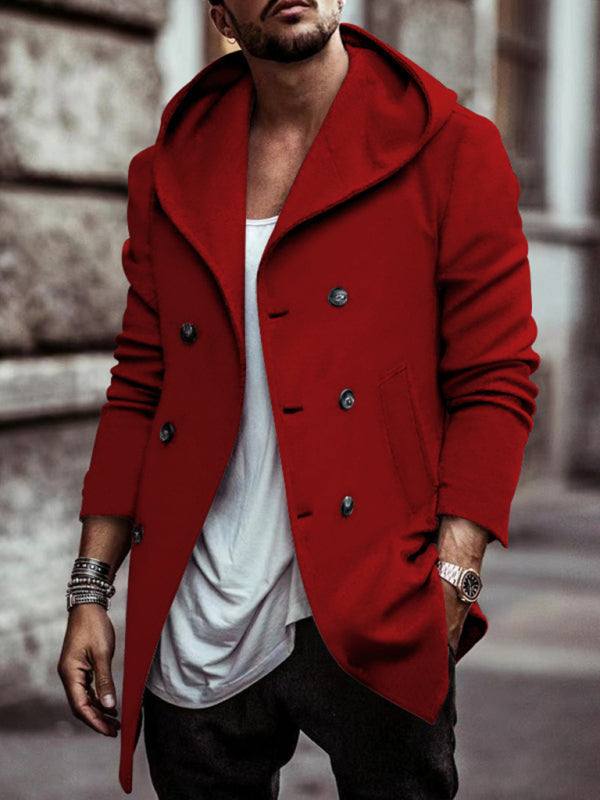 Stylish Men's Hooded Double-Breasted Trench Coat – Perfect for Autumn-Winter Casual Wear