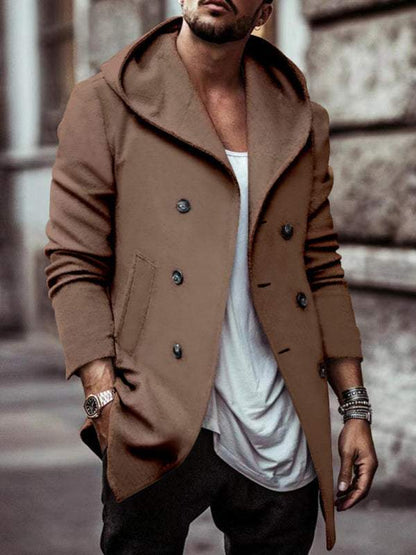 Stylish Men's Hooded Double-Breasted Trench Coat – Perfect for Autumn-Winter Casual Wear