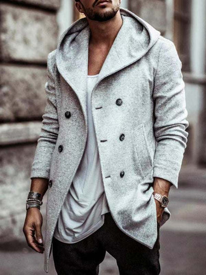 Stylish Men's Hooded Double-Breasted Trench Coat – Perfect for Autumn-Winter Casual Wear