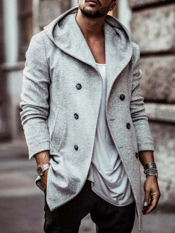 Stylish Men's Hooded Double-Breasted Trench Coat – Perfect for Autumn-Winter Casual Wear